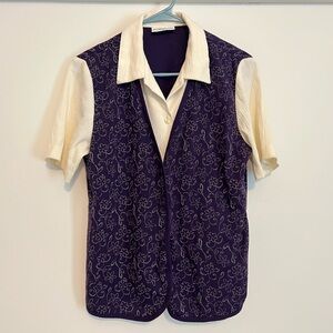 Alfred Dunner Size 10 Purple Faux Vest Button Up Shirt
